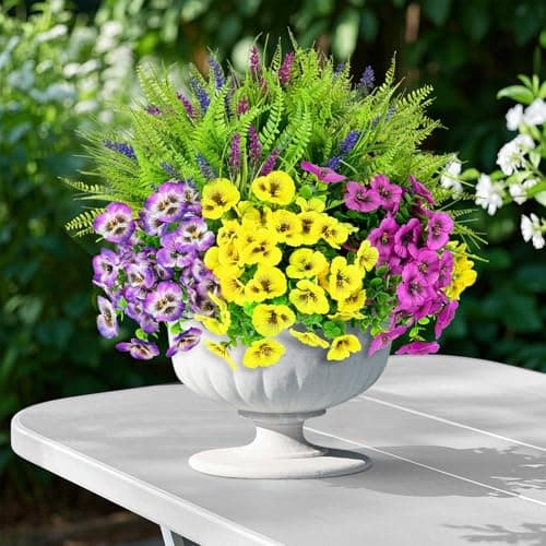 ICX 20 PCS Artificial Pansy Flowers for Outdoor, Faux Silk Pansies Spring Flowers with Eucalyptus Lavenders & Ferns, Fake Flowers for Outdoor Planters Porch Garden and Home Decoration - Thumbnail 4