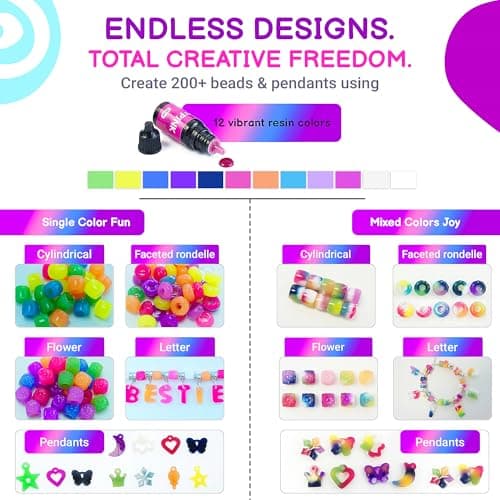 QuTZ Bracelet Making Kit, Making Your Own Beads and Charms with the UV Resins and Curing Station, Design Your Own Kpop & Friendship Bracelets, Jewelry Making Kit for Girls 6+ (12 Glue Set) - Thumbnail 4