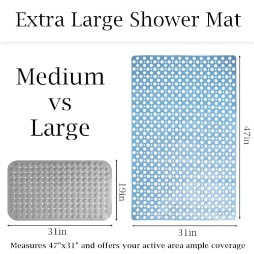Tiamo Extra Large Shower Mat Non Slip,47 * 31 Inch Bathtub Mat for Shower with Big Suction Cups,Oversized Anti Slip Bath/Shower Mats for Inside Outside Shower,Perfect for Elderly, Blue - Thumbnail 5