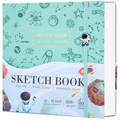 FLYING EAGLE Sketch Book for Kids 10"X 10" Large Hardcover Sketchbook for Drawing 120GSM Thick Paper, Square Art Drawing Paper 120 Pages Sketch Pad for Boys Teens,Gift Boxed, Green
