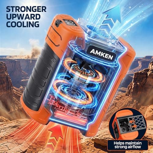 AMKEN Waist Fan, 10000mAh Rechargeable Belt Clip Fan, 59ft/s Airflow, 6-Speed 18500RPM Wearable Cooling with Bottom Air Intake, LED SOS Warning Light, Charge 2 Phones for Jobsite Camping - Thumbnail 4