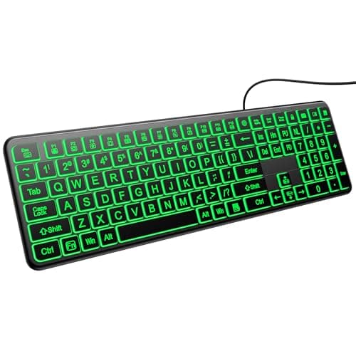 Hamile Large Print Light Up Keyboard, USB Silent Wired Keyboard