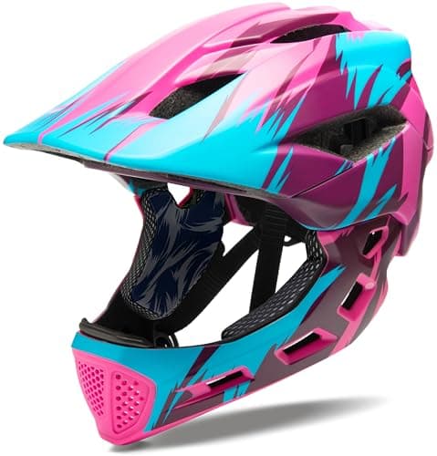 Natuway Toddler and Kids Full Face Helmet, Girl and Boy BMX Multi-Sport Detachable Mountain Dirty Bike Helmet Around 3-12 Years Head Circumference.