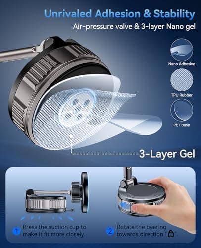 ILOUYU iPhone Car Mount Charger [15W Fast Wireless Charging, 120+ LB Strongest Suction & 2800gf Strongest Magnetic] 360° Adjustable Car Phone Holders for Your car, for iPhone 17 16 15 14 13 12 Series - Thumbnail 4