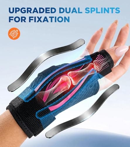 FITSOON Thumb Support Brace | Upgraded Thumb Spica Splint Stabilizer Pain Relief Night Support for De Quervain’ s Tenosynovitis Trigger Finger Arthritis Sprains | Breathable Fabric (Pink/Black, S/M _ Fit both hands) - Thumbnail 6