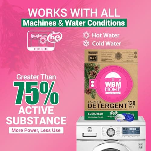 WBM Laundry Detergent Pods - Ultra-Concentrated, Hypoallergenic, Stain-Fighting, Evergreen Scent, 128-Pack, Recyclable Packaging for Eco-Friendly Cleaning - Thumbnail 5