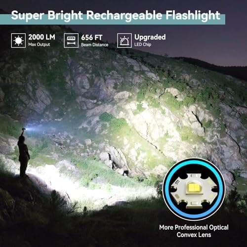 LETMY Rechargeable Flashlights High Lumens, 2 Pack 2000 Lumens Bright LED Tactical Flashlight, 3 Modes Samll Powerful Flash Lights with Clip, Waterproof Flashlights for Home Emergency Camping (Grey) - Thumbnail 2