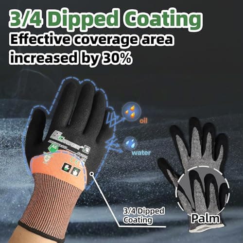 Schwer ANSI A6 Cut Resistant Gloves, CR3709 Cut Proof Work Gloves, Touch-screen Cutting Gloves, 3/4 Dipped Coating for Woodworking, Glass Metal Cutting, Construction, Fishing, M,1 pair - Thumbnail 3