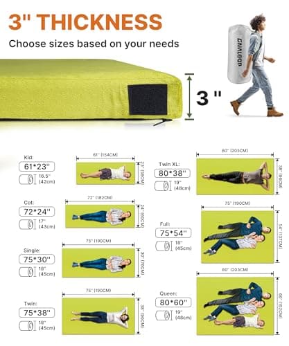 GAIALOOP 3 Inch Memory Foam Camping Mattress, Dual Layer Thick Sleeping Camp Pad for Car Tent Cot, Roll-Up Portable Glamping Floor Bed for Guests Sleepover[Queen: 80 * 60 * 3"] - Thumbnail 6