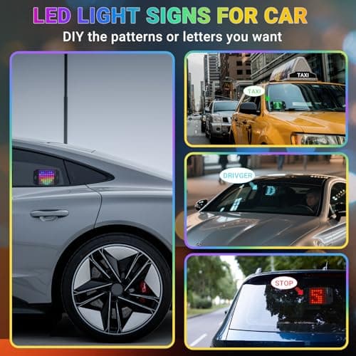 LED Lights for Car Windshield, 8x8 Pixels Custom LED Sign for Car Lights, Scrolling Loop Playback DIY LED Display Screen Buttons for Car Lights - Thumbnail 6