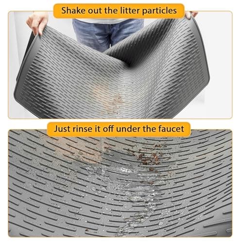 Colewin Large Cat Litter Mat 39x27 Inch, XL Waterproof Cat Mat for Litter Box with Raised Edges & Textured Surface, Washable Rubber Cat Litter Catcher Mat for Multiple Cats, Easy to Clean, Gray - Thumbnail 3