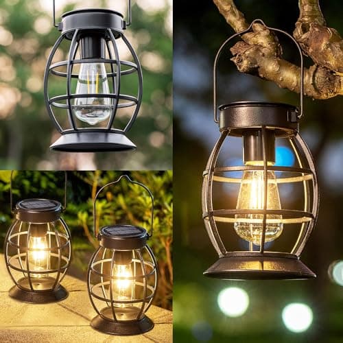 LeiDrail Solar Lantern Outdoor Hanging Waterproof Lights, Metal LED Lanterns Sun Powered Landscape Decor for Table Garden Yard Patio Pathway Porch 4 Pack - Thumbnail 6