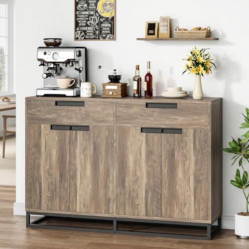 GarveeHome Sideboard Buffet Cabinet, 55-Inch Large Modern Kitchen Accent Storage Cabinet with 2 Drawers and 4 Doors, Coffee Bar Buffet Table for Kitchen and Dining Room (Retro) - Thumbnail 3