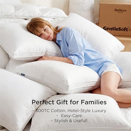 Bedsure Queen Size Bed Pillows Set of 2 - Hotel Quality Gusseted Down Alternative Pillow, 100% Cotton Cover PureWoven 300TC, Dual Chamber Fluffy Support Suitable for All Sleeping Positions - Thumbnail 4