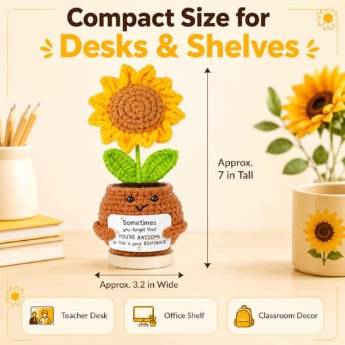 3 Pcs Crochet Sunflower Thank You Gifts, Graduation & End of Year Teacher Gifts from Students, Positive Handmade-Style Sunflower Dolls for Teachers, Mentors, Coworkers, Mom, Friends, Desk Decor - Thumbnail 2