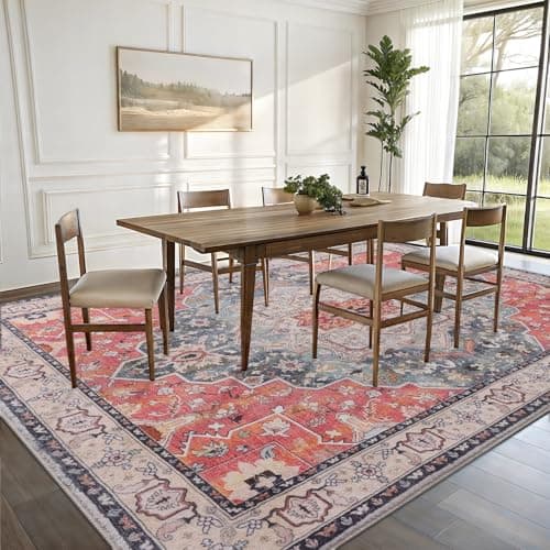 Vanmoos 8x10 Area Rugs for Living Room, Bedroom - Machine Washable, Non-Slip Bedside Rug, Large Soft Floor Carpet for Office, Dining Room, Farmhouse, Home Decor, Artistic Flair/Brick Red - Thumbnail 2