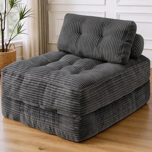 SIMFLAG Folding Sofa Bed, Convertible Sleeper Chair with Pillow & Handle, Foldable Mattress Futon Chair Bed Lounge with Back Support, Comfy Floor Sofa for Living Room Bedroom, Grey, Single - Image 1