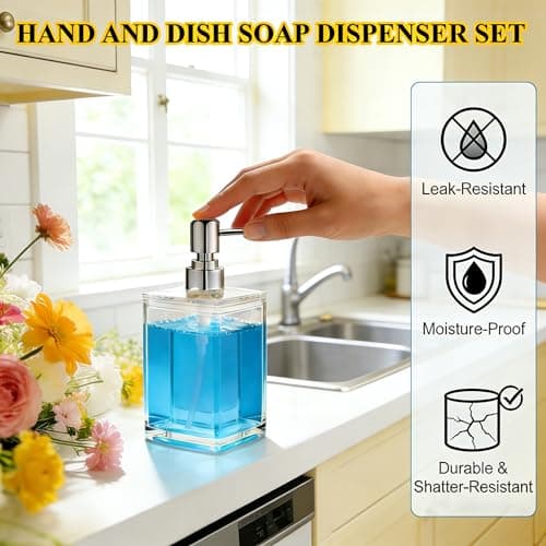 Acrylic Clear Soap Dispenser with Rust Proof Pump- 16.9 oz Square Hand Dish Soap Dispenser for Bathroom Kitchen, Modern Refillable Plastic Liquid Hand Soap Dispenser, Shampoo Detergent Bottle - Thumbnail 3