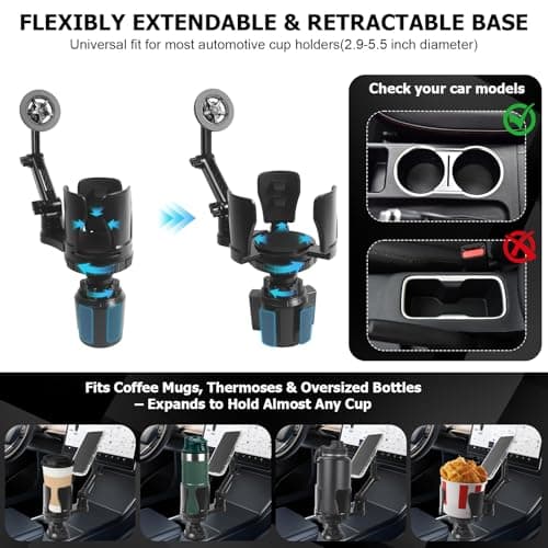 Frani Car Cup Holder Expander with Magnetic Phone Mount - Adjustable Insert Fits 2.68-4.33" Holders, 360° Gooseneck & Strong N52 Magnets for iPhone Samsung - Thumbnail 4