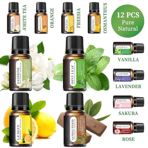 Essential Oils Set, 12 Scents, 10 ML Bottles, Lavender, Lemon, Rose, Jasmine, Vanilla, Sandalwood and More, for Humidifiers, Diffusers, Aromatherapy - Thumbnail 4