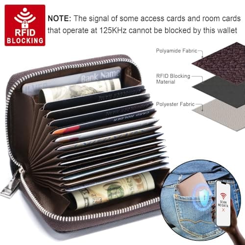 Mayski Credit Card Holder, Zipper Credit Card Wallet for Women, Small Accordion Card Cases Holder, KeyChain Wallet, Business Card Holder, Beige - Thumbnail 4