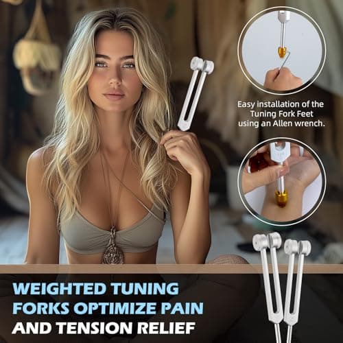 Hugbow Tuning Forks for Healing, Aluminum Alloy Tuning Fork 128Hz, 136.1Hz, 256Hz, 384Hz, Hockey Puck Activator & feet, Weighted & Unweighted Tuning Fork Set with Vegan Leather Pouch - Thumbnail 4