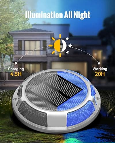 Solar Driveway Lights Dock Lights Waterproof 4 Pack, 2 Colors in 1, LED Solar Deck Lights for Outside, Solar Powered Ground Lights for Warning Driveway Stair Step Pathway(Blue & White) - Thumbnail 5