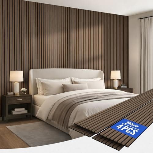 PIWA Wood Slat Acoustic Wall Panels, 4 Packs 92.9" x 11.8" Dark Walnut Soundproof Panel For Interior Wall Decor Noise Absorbing-3D Textured Wooden Panel Sound-Absorbing for Home, Office, Studio
