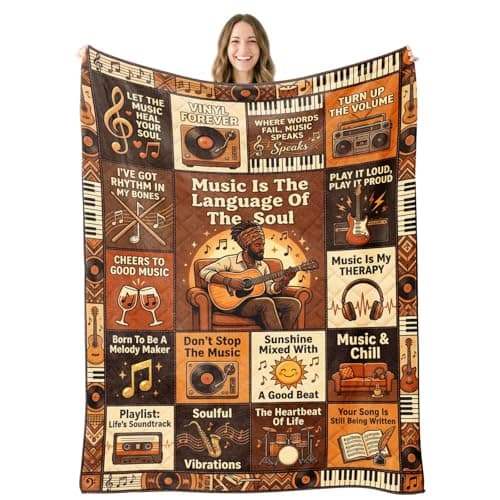Nxchptr1 Retro Music Throw Blanket for Music Lovers, Vintage Patchwork Design with Guitar Vinyl Record, Gifts for Musicians Men Women, Soft Lightweight Cozy Throw Decor for Home Bed Couch 50'' x 60''