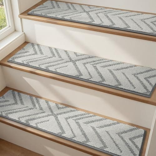 PADOOR Stair Treads Non Slip 15 PCS, 3D Peel and Stick Stair Treads for Wooden Steps Indoor, Residue-Free Adhesive Stair Runner for Kids, Elders & Pets, Washable Carpet for Stairs,8"x30",Grey - Image 1