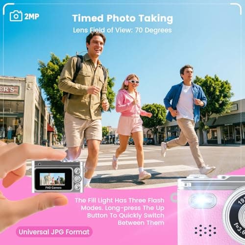 Mini Keychain Camera, 1080P Y2k Retro Camcorder with 0.96" Screen, Teens Portable Video Recorder for Vlog&Party&Gifts, Small Vintage Pocket Keychain Digital Camera with Flash, 32G SD Card, Type-C,Pink - Thumbnail 3