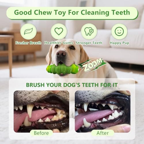 FurtasticFinds Indestructible Dog Toys for Aggressive Chewers, Tough Chew Proof Toy for Large Dogs, Squeaky Rubber Chew Toy with Beef Flavor for Boredom & Anxiety Relief (Green) - Thumbnail 6