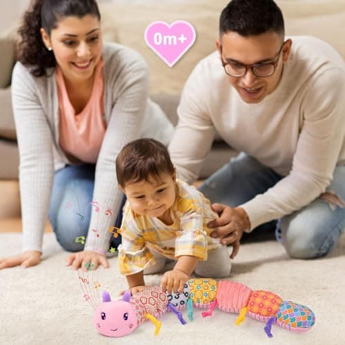 Baby Infant Musical Toy Soft Stuffed Animal Toy with Multi Textures,Rattle,Crinkle,Newborn Baby Toy for 0 3 6 9 12 Months Girls Boy Gift,Caterpillar，Pink - Thumbnail 6