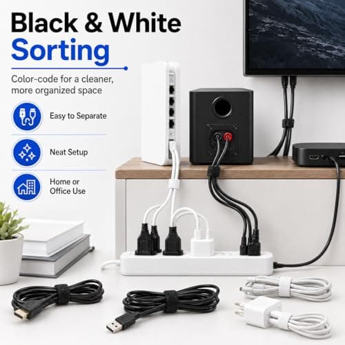70pcs Cable Ties Reusable Black and White Wire Ties Cable Management Cord Ties Reusable for Electronics Hook and Loop Cable Ties for Computer 4 6 8 Inch - Thumbnail 6
