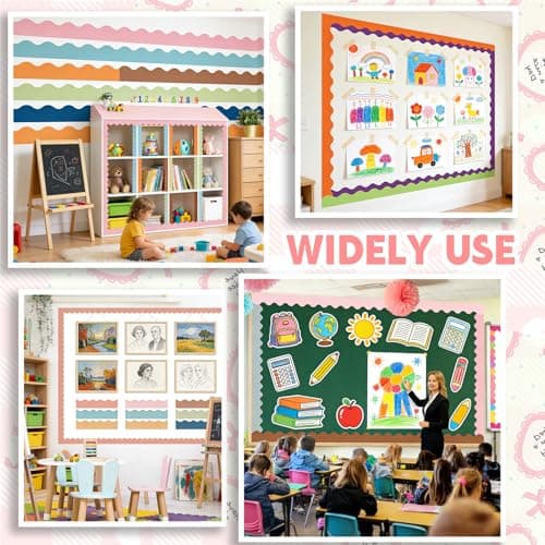 12 Rolls 480 Feet Scalloped Bulletin Board Borders Bulletin Board Trim for Classroom Decoration, 12 Assorted Colors - Thumbnail 5
