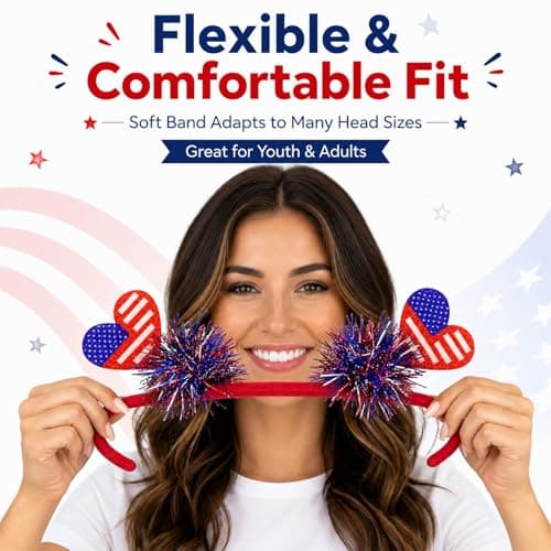 Oeyliz 4th of July Headband Memorial Day Accessories Independence Day Headbands Patriotic Hair Accessories Red White Blue Heart-Shaped Headband 4th of July Headbands Independence Day Party Supplies - Thumbnail 6