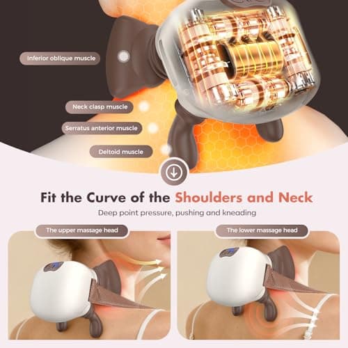 4D Neck Massager,Shoulder Hot Compress Massager, a wireless and portable massager that simulates human hand operation,suitable for relieving neck pain and relaxing muscles,with 3 adjustment modes. - Thumbnail 3