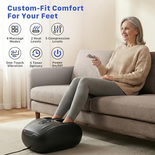 Musugy Foot Massager, Shiatsu Foot Massager Machine with Heat & Vibration & Compression for Plantar Fasciitis, Neuropathy - 5 Intensity, 4 Modes, 2 Heat, US Size 11, Gifts for Mother women, Mom, Black - Thumbnail 2