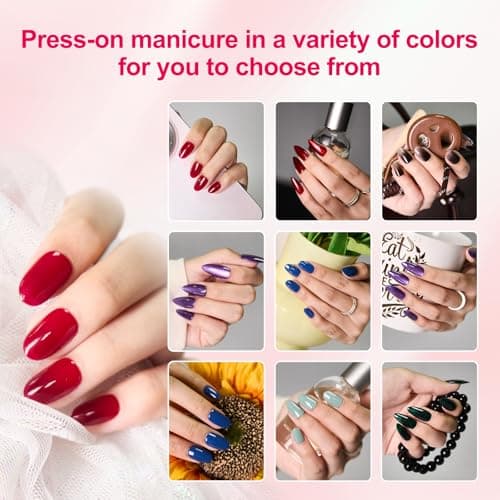 Pink Press On Nails Almond, Medium Nails Press Ons With Nail Glue,30-Piece-15 Sizes Durable Reusable Glue On Nails for Women Gift(pinkish purple) - Thumbnail 6