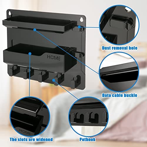 YONGAIJIA Bedside Wall Mount Shelf, Adhesive Bedside Organizer for Remote、Phone、Glasses. Bedside Accessories Storage suitable for College Dorm 、bunk bed 、 Bedroom、Rv（Black） - Thumbnail 4