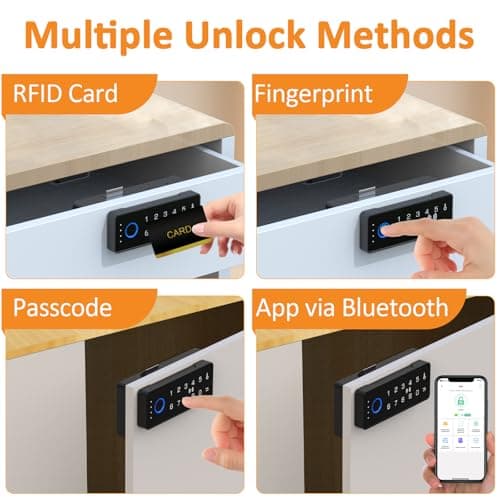 Bestkid Childproof Smart Cabinet Lock with Fingerprint and Passcode, Liquor File Cupboard Drawer Lock RFID NFC APP Control Black Horizontal - Thumbnail 3