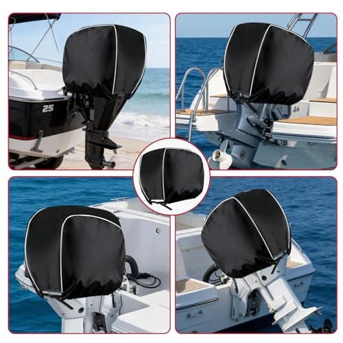 Nxoizam Outboard Motor Cover for 50-115HP, Heavy Duty Oxford Cloth Waterproof & Scratchproof, 2-Stroke 4-Stroke Boat Motor Cover, Black Trailerable Engine Cover with Reflective Strips - Thumbnail 6