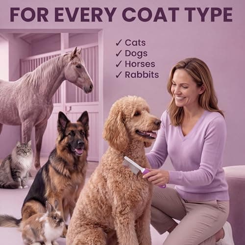 Poodle Pet Detangling Pet Comb with Long & Short Stainless Steel Teeth for Removing Matted Fur, Knots & Tangles – Detangler Tool Accessories for Safe & Gentle DIY Dog & Cat Grooming - Thumbnail 6