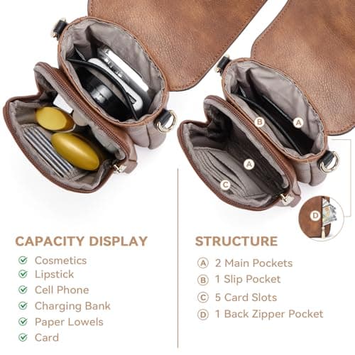BOSTANTEN Small Crossbody Bags for Women Cell Phone Purse Leather Wallet Handbags with Card Slots Black with Brown - Thumbnail 4