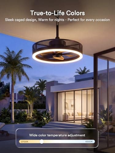 Lumary 20'' Smart Outdoor Ceiling Fans with RGBAI Lights Pro, Wi-Fi Bluetooth Connect RGBCW, 40+ Scene, Work with Alexa, Waterproof Plug in Caged Fan with Hook/Remote/APP Control for Patios, Gazebo - Thumbnail 3