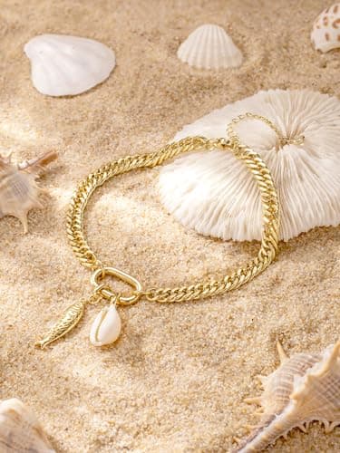 CTEEGN Anklets for Women Waterproof, 14K Gold Plated Anklet, Gold Ankle Bracelet for Women with Removable Fish and Seashell Charms, Cuban Link Anklet for Big Ankles, Non Tarnish Summer Beach Jewelry - Thumbnail 6