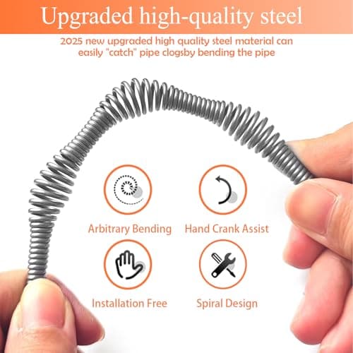 Drain Snake Auger（33 Feet）, Plumbing Snake Drain Hair Clog Removal Tool, Heavy Duty Snake Auger, Sink Unclogger Drain Cleaner Tool for Bathroom Kitchen Tub Shower Drain Clog Remover with Gloves - Thumbnail 5