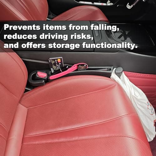 Bigger Solutions 2 Pack Car Seat Gap Filler with Storage, Organizer, Hook & Emergency Glass Breaker, Universal for Cars Trucks SUVs, Stop Items from Falling - Thumbnail 3