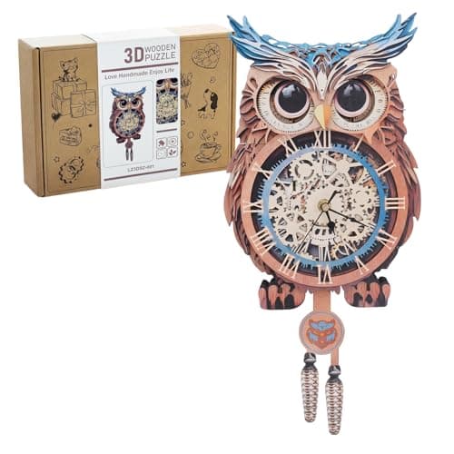 Kosmickiss 3D Wooden Puzzles for Adults, Owl Wooden Clock, DIY Model Building Kits for Adults, Owl Gifts for Women, Creative Decor for Home - Image 1