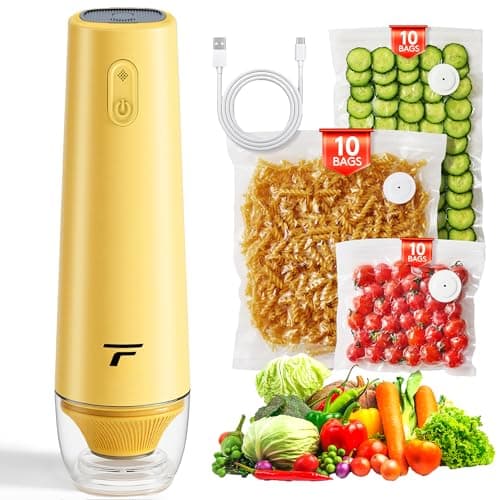 Vacuum sealer for food, Chef’s Design to Preserve Freshness, Compact Handheld Vacuum Sealer with 30 Reusable Bags, Professional-Grade for Food Storage Savers, Mustard - Image 1